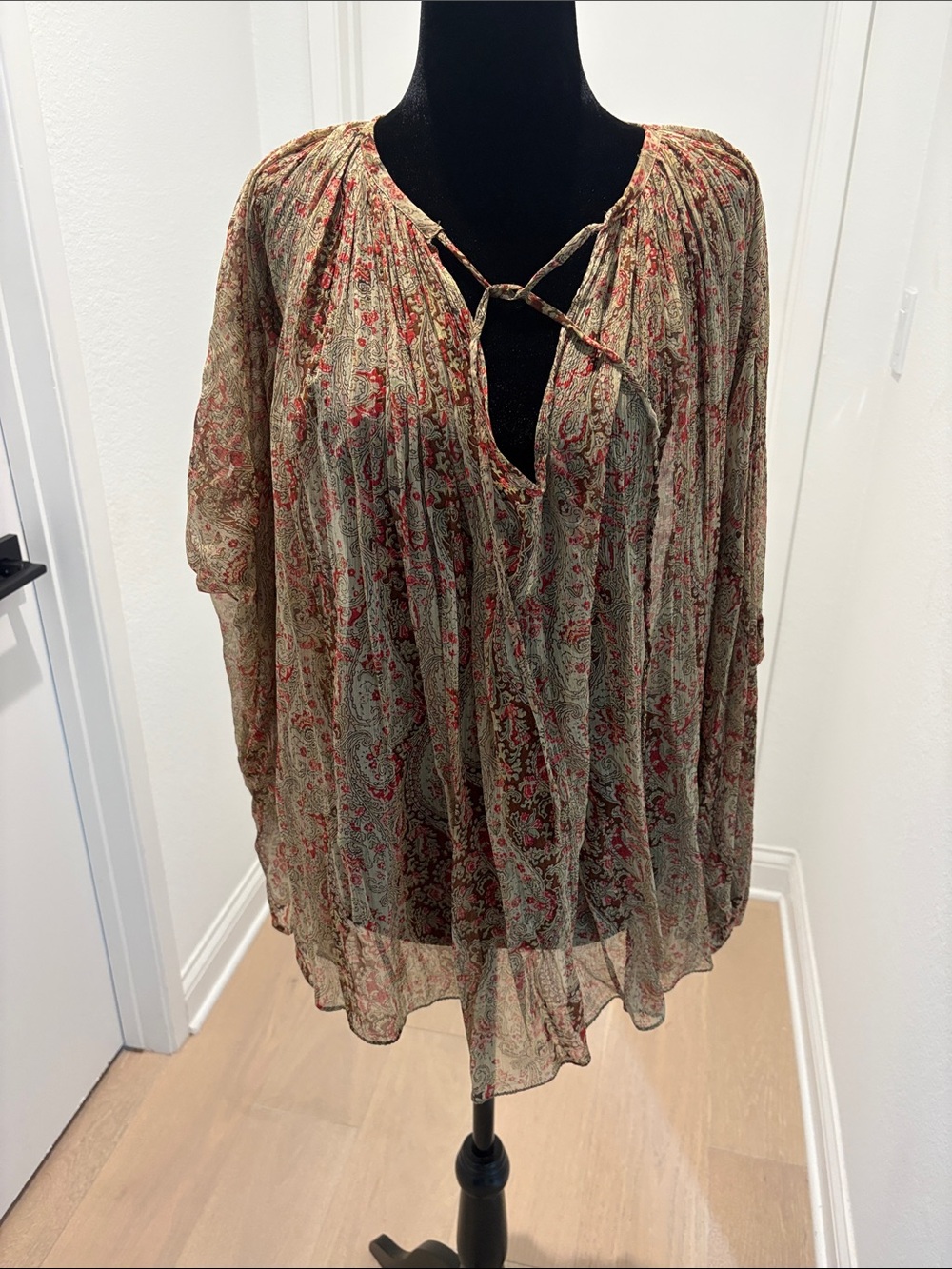 Mes Demoiselle Bohemian Floral Peasant Blouse - Sage & Red